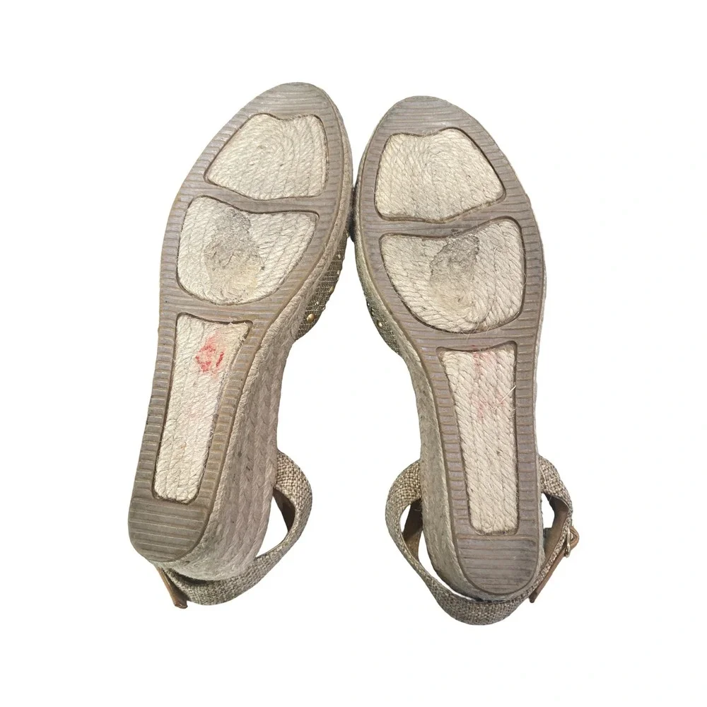 White Mountain Saltwater Gold Metallic Studded Espadrille Wedge Sandals Women 8M